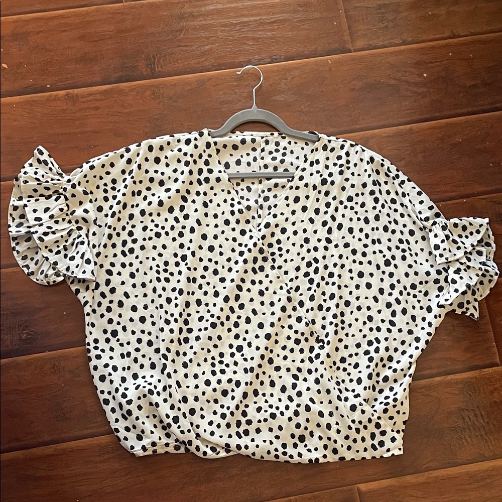 Polka Dot Ruffle Sleeve Women's Top